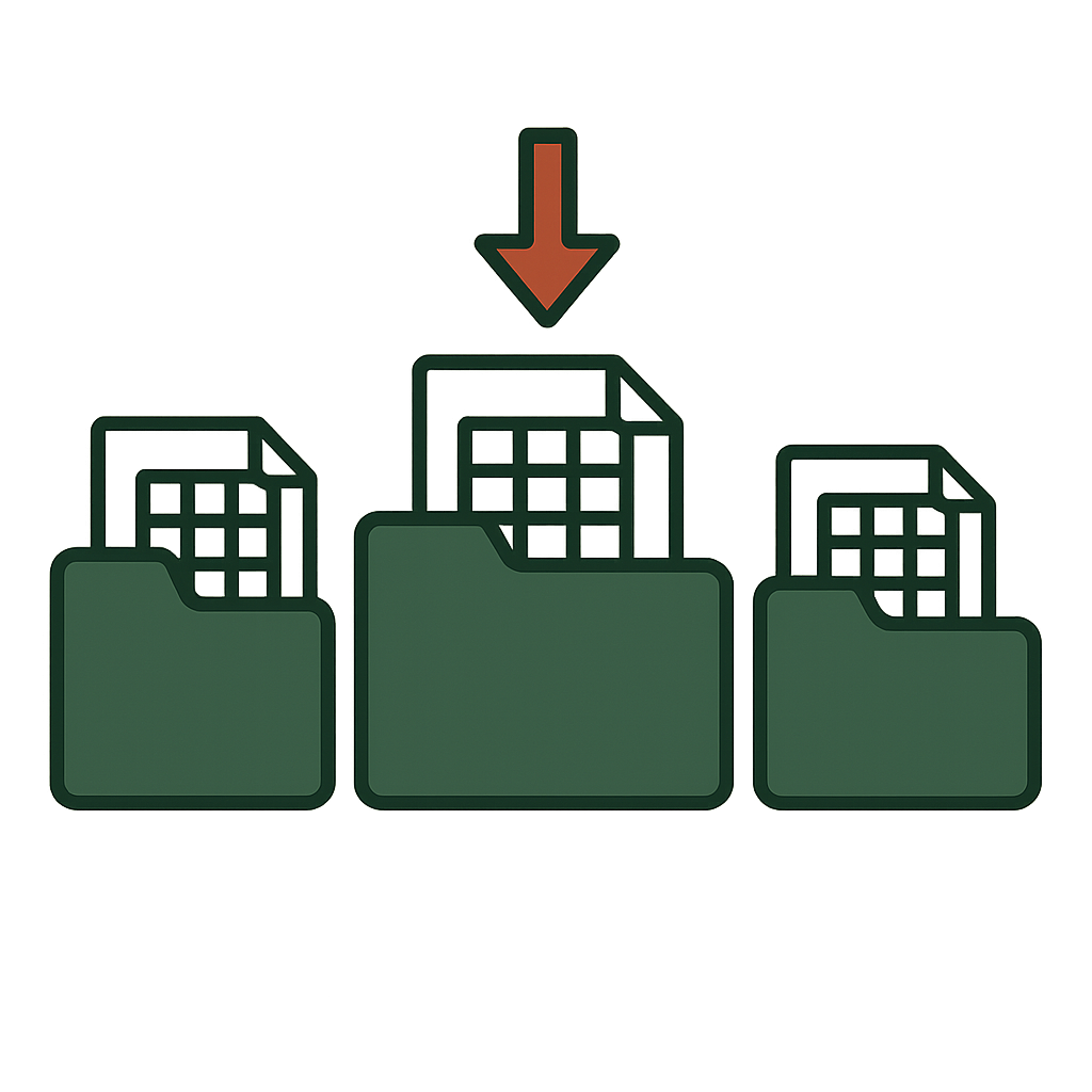 Tres carpetas de distintos clientes recibiendo los datos exportados.